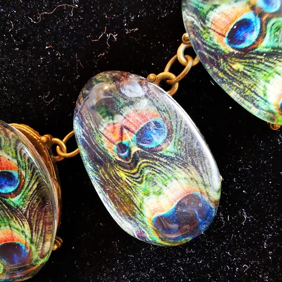 Antiqued Bronze Tone Chunky Peacock Feather Necklace - Picture 3 of 16